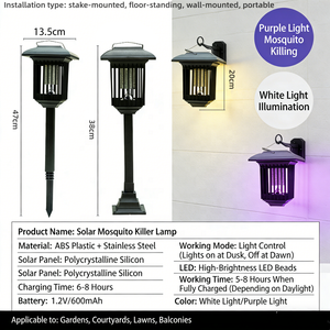 Lámpara Solar Antimosquitos, Matamosquitos Inalámbrico, Atrapa Insectos, Atrapa Moscas, Impermeable, Portátil - Product Image 6