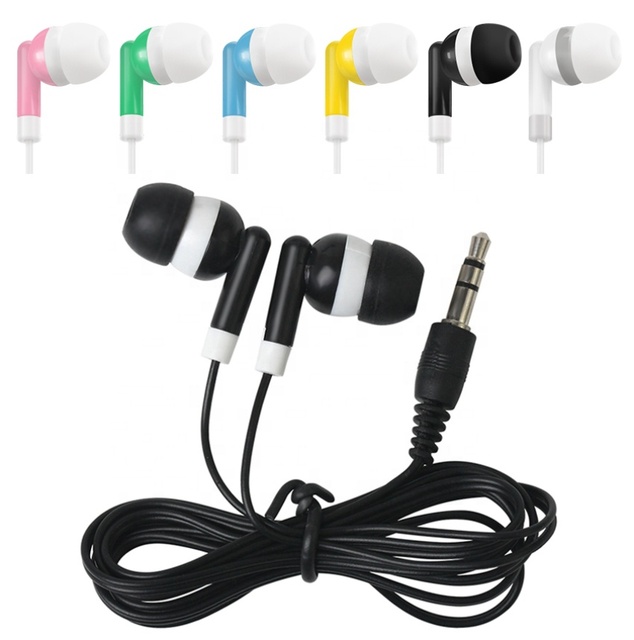 Disposable Colorful Wired In-Ear Earphones Cheapest Stereo Earbuds Headphone for Bus or Train or Plane for School Library