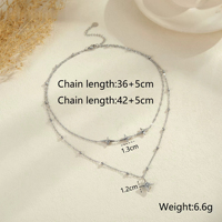 Collier pendentif double couche plaqué or 18 carats MW, motif soleil, tendance été, en acier inoxydable doré et argenté, éclat étoilé, pour femme, idéal cadeau
