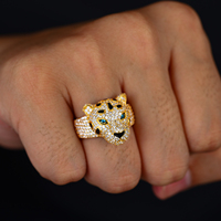 Bague en argent sterling 925 avec tête de léopard saisissante, yeux en émail bleu, entièrement sertie de moissanite, pour homme, bijoux de fête hip-hop pour rappeur
