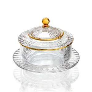 Cinzeiro de vidro anti-respingos redondo com borda dourada transparente criativo chinês com tampa