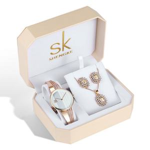Ensemble de montres pour femmes en quartz de luxe, tendance de la mode, cadeau créatif, ensemble de 3 pièces, boucles d'oreilles, collier, bracelet en acier inoxydable - Product Image 1