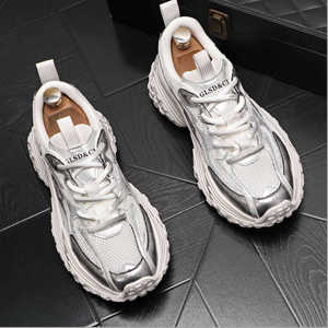 2026 New Designer Inspired Silver Gradient Chunky Dad Sneakers, Luxury Mesh Platform Lace Up <b>Walking</b> <b>Trainers</b> - Product Image 4