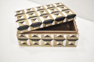 Luxury Geometric Pattern Decorative <b>Storage</b> Box with Lid Wooden Resin <b>Tabletop</b> Organizer Available at Wholesale Price - Product Image 3
