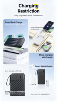 Power Bank Kapasitas Tinggi 20000MAh 10W Pengisian Cepat Charger Portabel Ringkas Kabel Terintegrasi untuk I Phone Layar LED