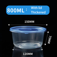 Bol jetable en PP de haute qualité de 800 ml avec couvercle transparent à bord bleu, compatible micro-ondes pour nouilles, soupes, salades et emballages alimentaires