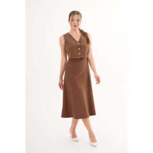 Ensemble court en daim suédé marron de qualité supérieure pour femme, taille XS, 2 pièces (haut et jupe-veste) pour l'été – Vente en gros - Product Image 5