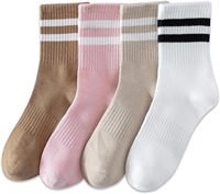 YUWELL Lot de 4 paires de chaussettes en coton à rayures tissées pour femme, taille 5-10 |   Chaussettes décontractées confortables