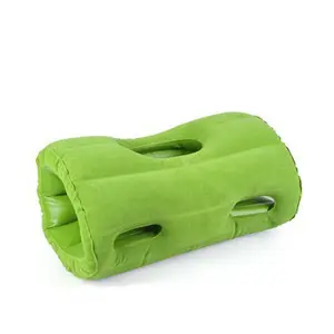 充气枕头柔软聚氯乙烯植绒便携式充气旅行枕头