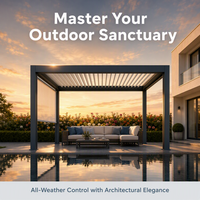 Luxuriöse Outdoor-Aluminium-Pergola mit Moderner Motorisierter Bioklimatischer Lamellendachkonstruktion und Lichterketten für Pool, Balkon und Freizeitbereich