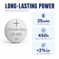 Pile bouton au dioxyde de manganèse au lithium CR920 3V 25mAh de Ieeton Medical Wholesale, longue durée de vie, fabricant OEM