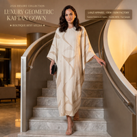 Robe Kaftan Jacquard Marque Privée OEM ODM Usine Motif Géométrique Manches Dolman Fermeture Métallique Col Longueur Complète