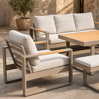 Conjunto de Sofás de Esquina para Patio Exterior de Aluminio, Moderno y Lujoso, Resistente a la Intemperie, con Asientos Profundos, para Jardín, Terraza, Balcón o Porche