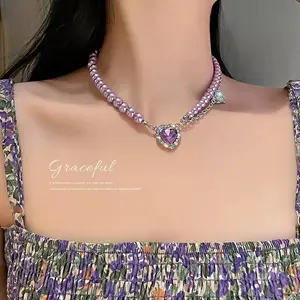 Tình Yêu Sang Trọng Amethyst Ngọc Trai Thanh Lịch Xương Đòn Vòng Cổ Nữ Thiết Kế Phụ Kiện Trang Trí Thủy Triều