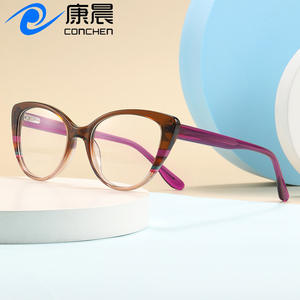Monturas de gafas de acetato de alta gama con forma de ojo de gato para mujer, montura completa, color degradado, lentes planas anti UV, número de pieza 1047 - Product Image 4
