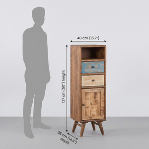 Modern Solid Oak Modular Handmade <b>Tall</b> Dresser with 2 <b>Drawers</b> and Cabinet Door for Bedroom and Living Room Storage - Product Image 6