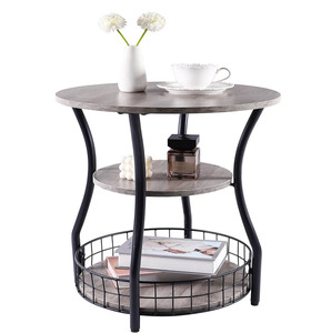 Mesa auxiliar moderna de metal y madera de 3 niveles, mesita de noche pequeña redonda para sofá, sofá para beber o usar al final de la noche - Product Image 5
