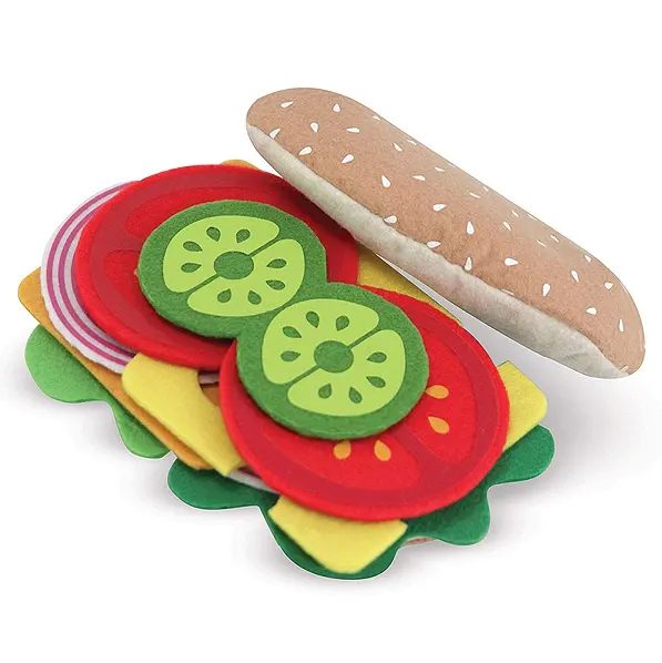 Thanksgiving cooking pizza sandwich burger first felt shapes play kitchen food craft educational sewing kit for kids