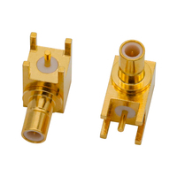 Connecteur coaxial RF SMB femelle à angle droit pour montage sur circuit imprimé, 50 ohms, type SMB-KWE, 0-3 GHz, laiton plaqué or pour module d'antenne