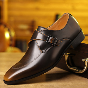 Chaussures habillées Monk Strap à bout pointu en cuir avec boucle, pour mariage et occasions formelles, pour hommes, toutes saisons, couleur unie - Product Image 1