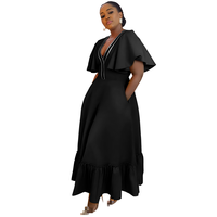 2025 nouveau Style européen et américain col en v manches à volants robe plissée grande taille coupe ajustée avec poches grande taille tenue décontractée