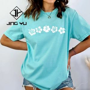 Camiseta de Alta Calidad con Logotipo Personalizado Estampado para Verano, Camiseta Holgada con Cuello Redondo de Algodón para Mujer - Product Image 3