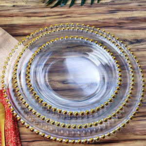 Platos de cristal con cuentas doradas y plateadas para decoración de mesa en bodas y eventos - Product Image 1