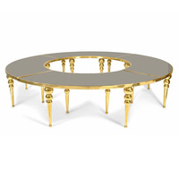 Grande table de réception de mariage en acier inoxydable doré, forme demi-lune, de luxe