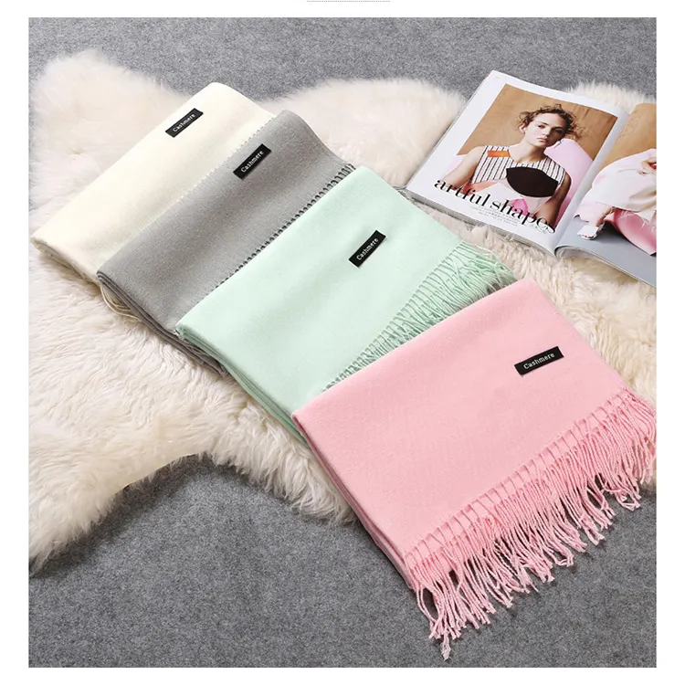 Fashion Winter Warming Solid Color Plain Cashmere Scarfs For Women Stylish Scarves Shawls