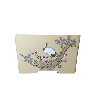 Pot à bonsaï rectangulaire en argile violette, motif grue peint à la main, petit bac à plantes - Product Image 5