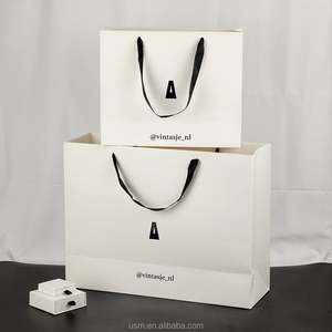 Luxury Plain <b>Paper</b> Packaging Carry <b>Bags</b> square Clothing Big Black <b>Paper</b> <b>Bag</b> with Handle - Product Image 4