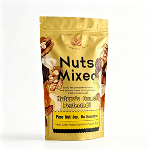 Pochette à fermeture éclair verticale personnalisée en aluminium métallisé doré, emballage laminé de qualité alimentaire pour sucre et noix, faible MOQ - Product Image 1