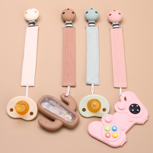 Cotton Baby Pacifier Anti Drop Chain With Teether Toy Strap Solid Color Ribbon Pacifier Chain For 0 To 24 Months - Product Image 1