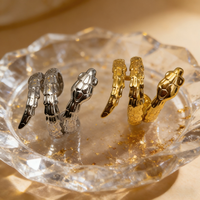 Cincin Ular Minimalis Stainless Steel yang Dapat Disesuaikan, Tekstur Lapisan Emas 18K PVD, Tahan Air, Anti Karat, Cincin Terbuka, Perhiasan Hewan