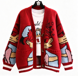 Cardigan da <span class=keywords><strong>Donna</strong></span>, Vestibilità Ampia, Scollo a V, Autunno Inverno, Motivo Cartoon, Design con Bottoni e Tasche, Vendita all'Ingrosso, OEM Personalizzato - Product Image 2