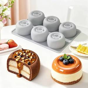 MUYULINS Factory 6-Cavity Round LFGB 100% Food Grade Platinum Non-Stick Coating BPA-Free <b>Silicone</b> Mousse Cake Mold - Product Image 1