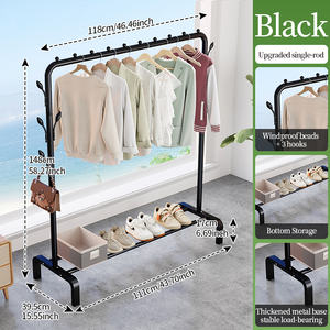 Vente en gros de séchoir à linge en métal à tige unique avec crochets Porte-manteau amélioré Organisateur de tissu pour chambre à coucher ou balcon - Product Image 6