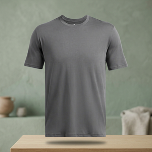 T-shirt pour homme en coton et fibre de bambou, manches courtes, col rond, coupe ample, sportif, écologique, imprimé, tissu tricoté - Product Image 2