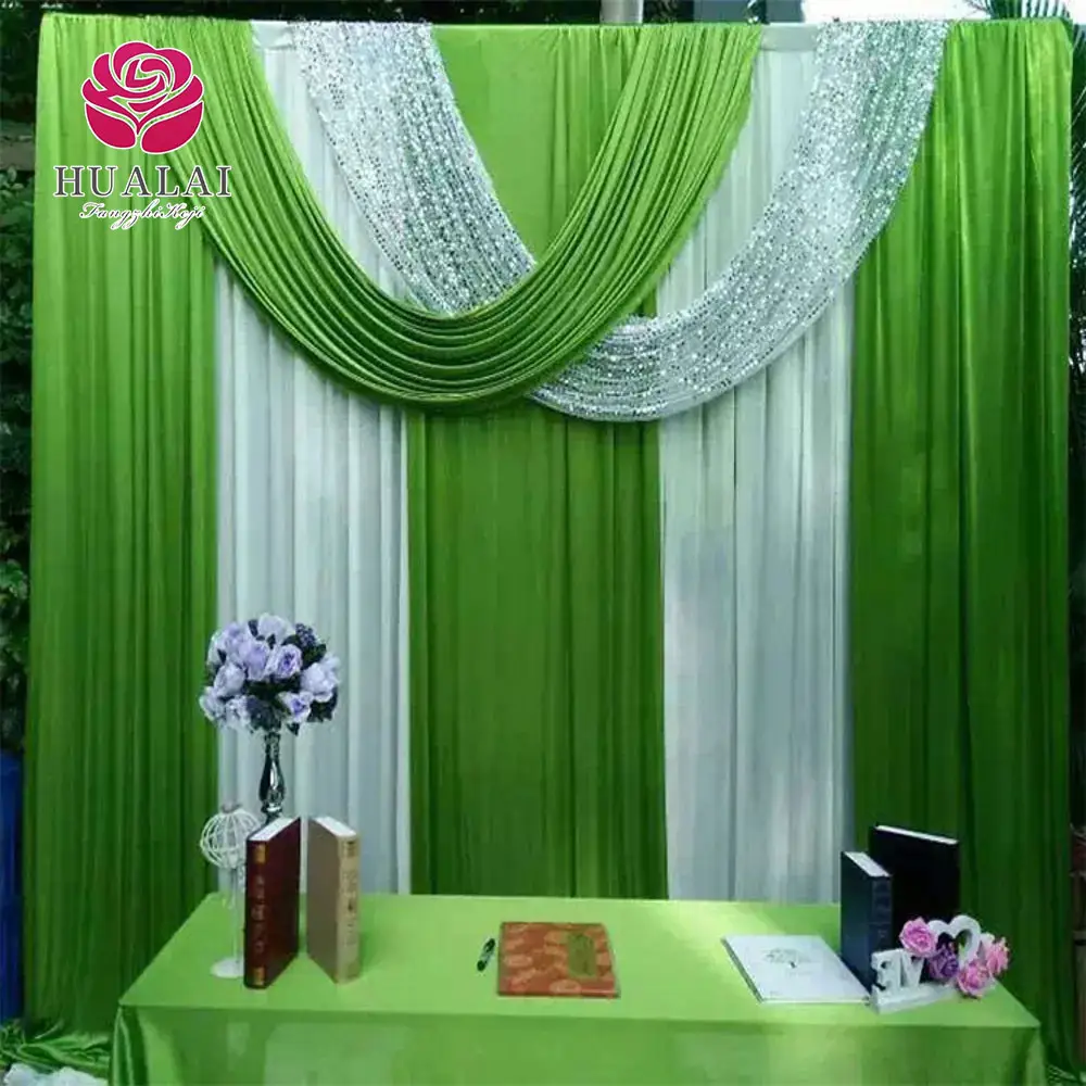 customized ice silk white green sequin drapery swag backdrop curtain drapes for stage party wedding hotel events decoration