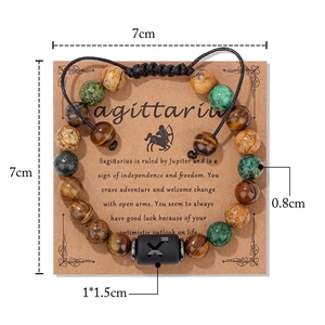 Bracciale in <span class=keywords><strong>Pietra</strong></span> Naturale Occhio di Tigre 8mm con Immagini dei 12 Segni Zodiacali, Gioiello di Moda in Diaspro Curativo per Donne e Uomini - Product Image 4