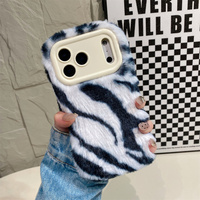 Coque de téléphone tendance en peluche douce à rayures zébrées pour iPhone 18 17 Pro Max 16 15 14 13 Pro avec support de caméra rabattable et protection intégrale