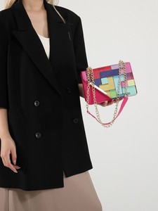 Fashion Contrast Color <b>Medium</b> Fresh Foreign Style Chain Women's Crossbody Shoulder Bag PU Material <b>Handbag</b> Tanjing - Product Image 5