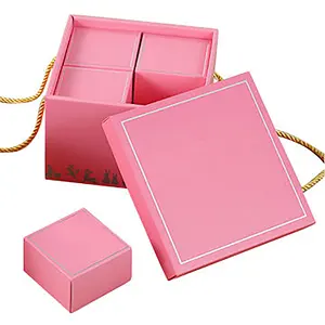 中秋節月餅包装箱ピンクの段ボール包装箱ハンドル付き月餅箱