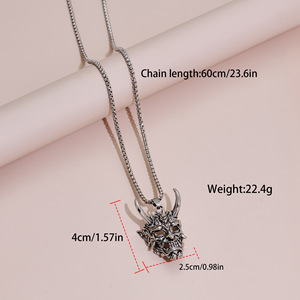 Collier pendentif masque style japonais pour homme, crâne fantôme en argent tibétain, dessin animé, cadeau d'horreur, bijoux, chaîne en or blanc - Product Image 2