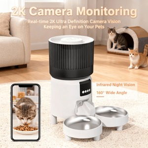 Distributeur automatique de nourriture intelligent pour animaux de compagnie, double bol en plastique portable 4L, caméra HD 2K, contrôle à distance via l'application Tuya, double alimentation, pour chat - Product Image 2