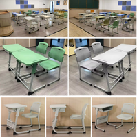 Bureau d'école durable à siège unique et à hauteur réglable avec 1 tiroir et chaise en plastique moderne pour les étudiants.