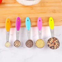 Ensemble de cuillères à mesurer robustes avec poignée en Silicone en acier inoxydable 10 pièces cuisine cuisine tasse à mesurer ensemble de cuillères