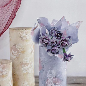 Custom Korean Gift Floral Pink Packaging Golden Edge Florist <b>Wrapping</b> <b>Paper</b> With Logo Waterproof Flower <b>Wrapping</b> <b>Paper</b> Roll - Product Image 3