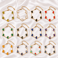Bracelet trèfle à quatre feuilles en acier inoxydable plaqué or 18 carats de 13 mm pour femme, bijou tendance en nacre colorée, porte-bonheur