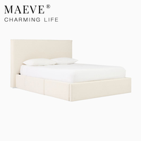 Lit double moderne de luxe léger en bois massif avec plateforme de rangement, tête de lit rectangulaire et couleur personnalisable